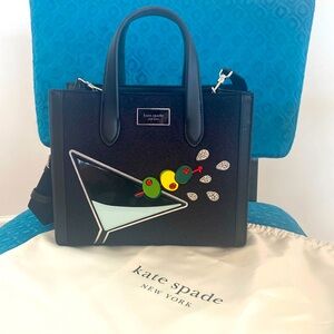 Kate Spade martini tote bag with black chenille and leather.